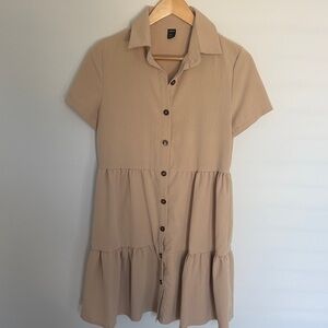 SHEIN Tan Button-Front Mini Dress